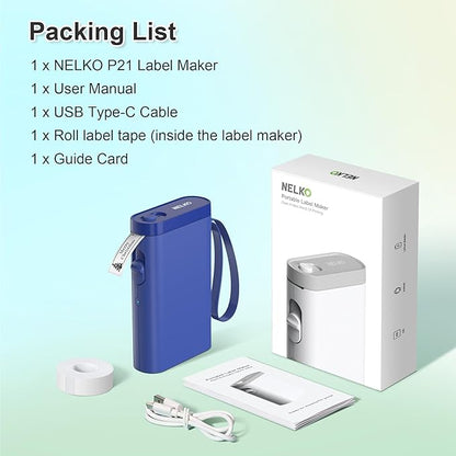 Nelko Label Maker Machine with Tape, P21 Bluetooth Label Printer, Wireless Mini Label Makers with Multiple Templates for Organizing Office Home, Blue