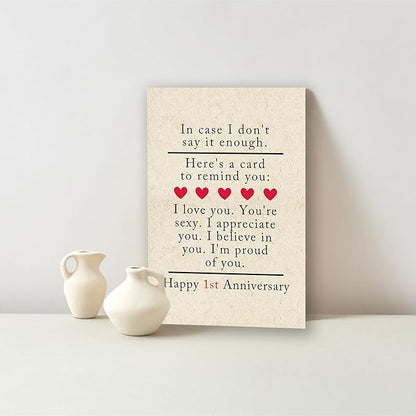 Happy One Year Anniversary Card Gifts for Him Her,Funny 1st Wedding Anniversary Card for Wife Husband,1 Year Anniversary Paper Gifts for Girlfriend Boyfriend,First Anniversary Day Card