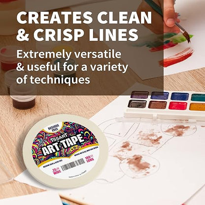 White Art Tape Medium Tack - Masking Artists Tape for Drafting Art Watercolor Painting Canvas Framing - Acid Free 1/4 Inch/ 0.25inch Wide 180FT Long