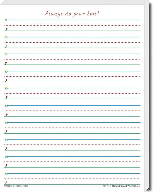 Teacher Created Resources Smart Start 1-2 Writing Paper: 100 Sheets, TCR76531, White