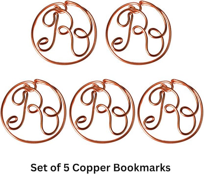 Personalized Initial Copper Bookmark, Set of 5, Handmade Copper Gift for Her, Him, Couple on Birthday, Wedding Anniversary, Alphabet Bookmark (R)