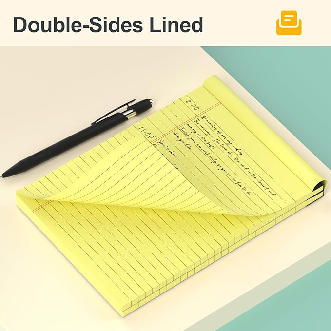 Small Note Pads 5x8 Yellow – 4 Pack, 80gsm Premium Thick Paper, 30 Sheets/ 60 Pages Per Pad, Perforated Pages Narrow Ruled Writing Pad, College Ruled Legal Notepads 5x8 for Homework, Office, Business