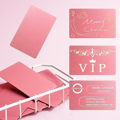 Thick Aluminum Metal Business Cards Anodized Aluminum 86 X 54 X 0.8mm 15 pcs Include Protector Sleeves (Pink)