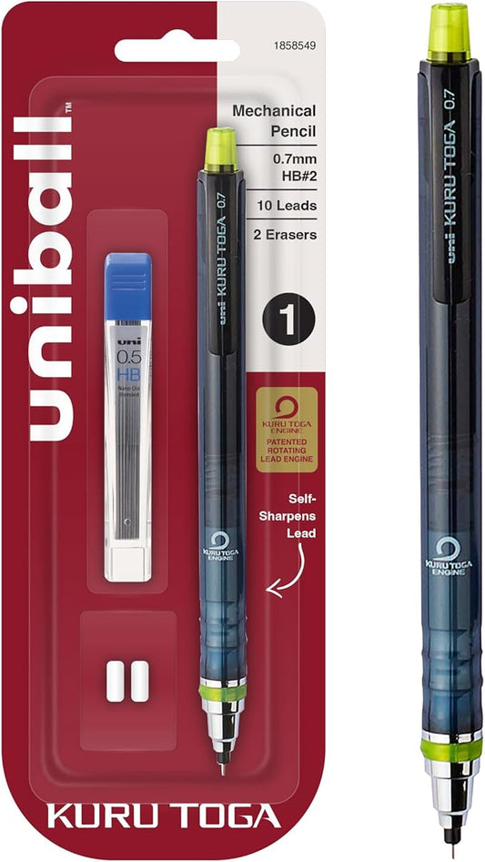 uni-ball Kuru Toga Mechanical Pencil with 0.7 mm Lead Refills & Pencil Erasers, HB #2