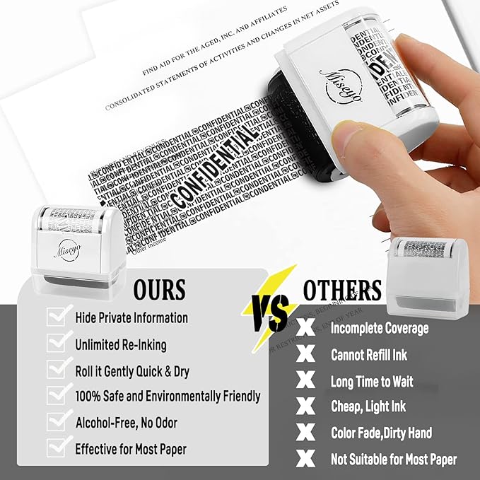 Miseyo Wide Roller Stamp Identity Theft Stamp 1.5 Inch Perfect for Privacy Protection,Anti-Theft Security Confidential Easy for Guard Personal Information Blockout - White
