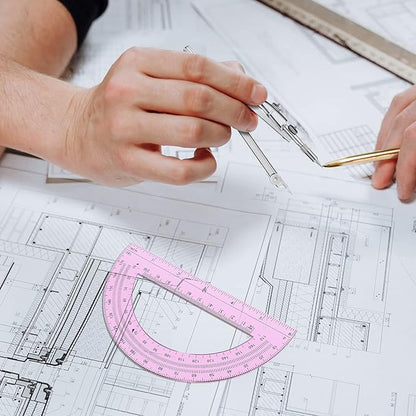 EBOOT Student Geometry Math Set, Drawing Compass and 6 Inch Swing Arm Protractor 180 Degree Math Protractor (Pink)