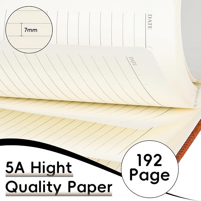 Lined Journal Notebook for Women Men, 192 Pages 100 GSM Thick Paper, Hardcover | Embossed Leather Journals for Writing, A5 College Ruled | Business, Work & School, 5.8"×8.5"(Brown)