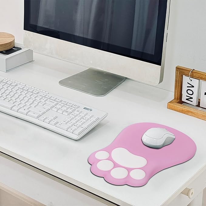 Ergonomic Mouse Pad with Wrist Rest,Cute Cat Paw Mousepad Wrist Support,Comfortable Massage Design Computer Pain Relief Mouse Pad with Non-Slip PU Base for Desk Laptop Gaming Office,Pink
