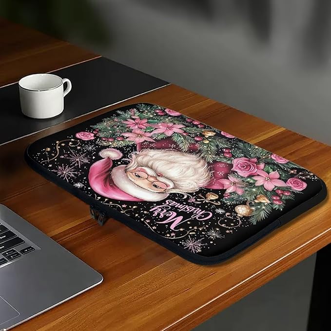 Christmas Laptop Protective Sleeve for Women 13 inch Portable Computer Sleeve Neoprene Lap Top Case Santa Claus Computer Carrying Case Suitable for Travel Office Pouch