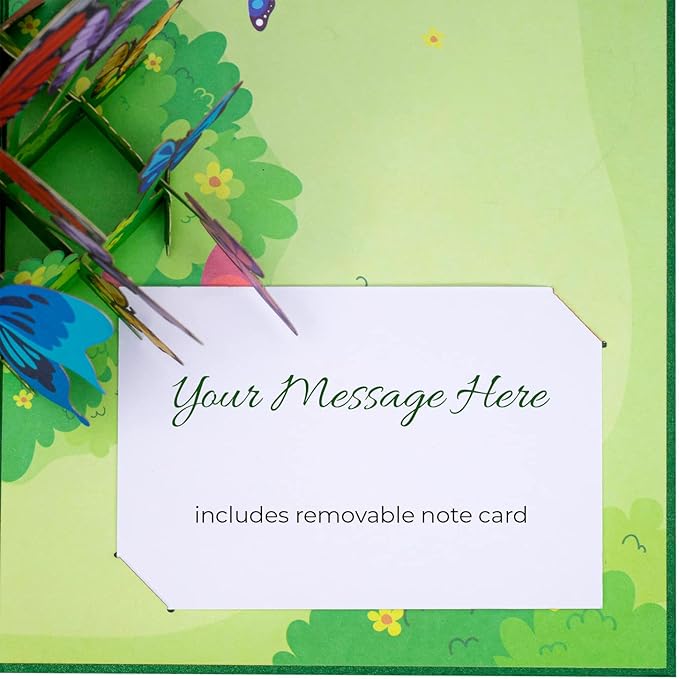 Paper Love 3D Butterflies Pop Up Card, Gift for Birthday, Wedding, Anniversary, Mothers Day, Thank You, Get Well, All Occasion or Just Because - 5" x 7" Cover - Includes Envelope and Note Tag