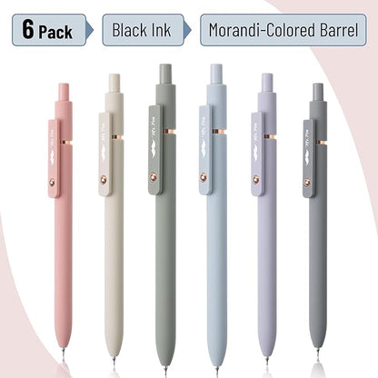 Mr. Pen- Retractable Gel Pens with Rose Gold Ring and Ball, 6 Pack, Morandi Barrels, Japanese Black Gel Pens, Fast Dry, Gel Pens Fine Point 0.5mm, Smooth Writing Aesthetic Pens for Journaling