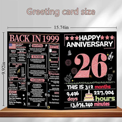 Joycard 26th Anniversary Card for Women, Wedding Card for Wife, Sweet Marriage Decorations Gifts for Couple, Perfect for Her on Anniversary Day, Back in 1999