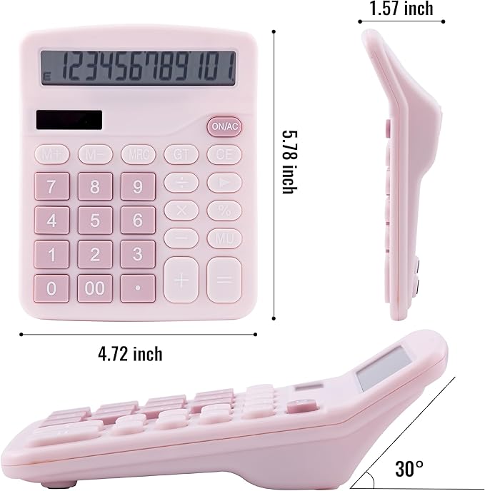 Golcellia Calculators Desktop, Pink Calculator, Cute Calculator 12 Digit Desk Calculator Large Display, Dual Power Solar Battery, Office Home School Supplies for Adults & Students