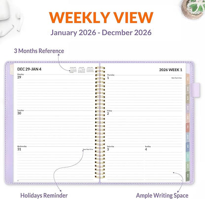 SUNEE 2026 Weekly & Monthly Planner 9"x11.2"- 12 Month (January 2026 - December 2026), Vegan Leather Cover, Pocket, Bookmark, Notes, Monthly Tab, Purple