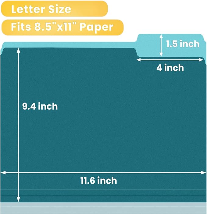 SUNEE File Folders Letter Size Vintage Colors, 100 Pack Manilla Folders 8.5 x 11 1/3-Cut Tabs, Colored File Folders Office Home School for Documents Files Paper