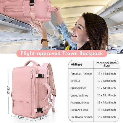 Travel Backpack for Women, TSA-Friendly Carry-on Backpack Bag Luggage Airline Approved, Personal Item Backpack for Work Business College, Travel Essentials, Pink