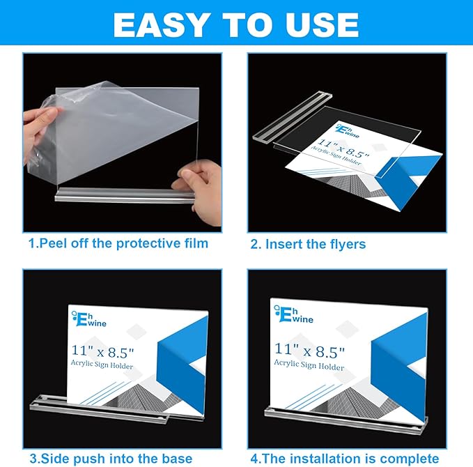 EHWINE 10 Pack Acrylic Sign Holder 8.5 x 11 Horizontal, Double-Sided Stand up Table Top Sign Holders, Clear Acrylic Picture Frame Menu Flyer Paper Holder Display Stand for Office Business Store Wedding Party