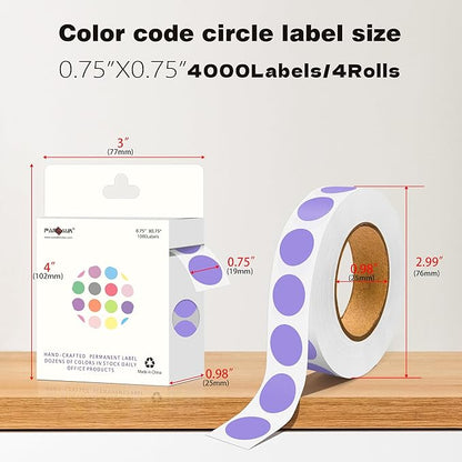 PARLAIM 0.75 inch Diameter Colored Dot Stickers 4 Rolls Pack 4000pcs Lavender Round Label Color Coding Marking Stickers Permanent Adhesive for Garage Sale
