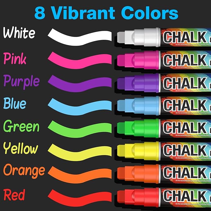 Window Chalk Markers for Cars Washable: 8 Colors Jumbo Liquid Chalk Marker with 10mm Thick Tips, Big Chalkboard Markers, Car Window Paint Markers Pen for Glass, Auto, Bistro, Mirror, Poster, Business
