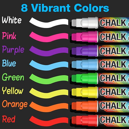 Window Chalk Markers for Cars Washable: 8 Colors Jumbo Liquid Chalk Marker with 10mm Thick Tips, Big Chalkboard Markers, Car Window Paint Markers Pen for Glass, Auto, Bistro, Mirror, Poster, Business