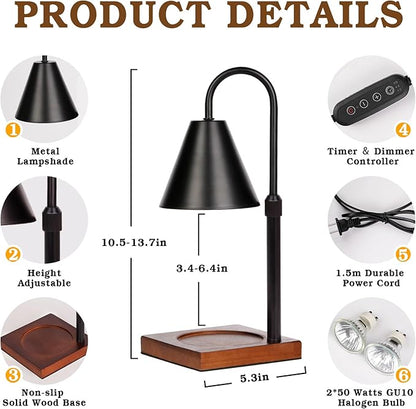 Modern Candle Warmer Lamp with Timer, Dimmable Candle Lamp Warmer, Birthday Gifts for Women, Black Lamp Candle Warmer Gifts for Mom, Adjustable Candle Light Warmer, Cozy Living Room Bedroom Home Decor