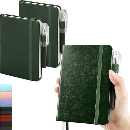 Small Notebook College Ruled, 3 Pack (Green) 3.7x5.7 in Pocket Notebook Journaling Notebooks Mini Hardcover Lined Note Pads with Pens for Work Business Travel and Office Supplies