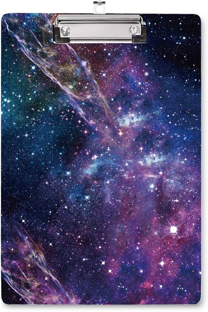 Clipboard Decorative, Clipboard Cute, WAVEYU A4 Letter Size Clip Board Pattern with Low Profile Clip, Retractable Key Hole for Hanging Paperboard for Office School Supplies, Nebula Black (12.5"x9")