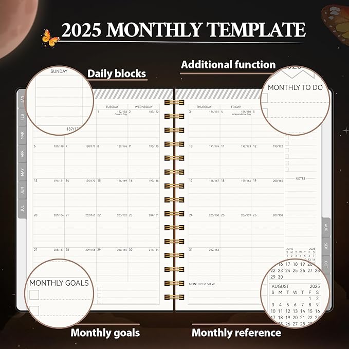 2025 Planner Weekly & Monthly Agenda Book, Daily Planner Hardcover, 2025 To Do List Notebook with Monthly Tabs, Pocket, Spiral Bound, Elastic Closure, Thick Paper(6 * 8.5) Butterfly