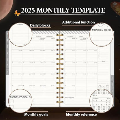 2025 Planner Weekly & Monthly Agenda Book, Daily Planner Hardcover, 2025 To Do List Notebook with Monthly Tabs, Pocket, Spiral Bound, Elastic Closure, Thick Paper(6 * 8.5) Butterfly