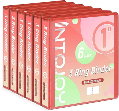 3 Ring Binder 1 Inch, IntoJoy 6 Pack Clear View 3 Hole Binder PVC-Free Fits 8.5x11 Inch Paper Flexible Round Ring Binders for School Office Home Binder Supplies (Orange)