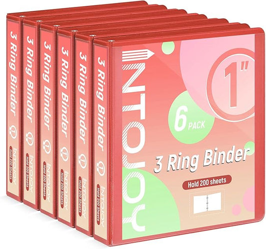 3 Ring Binder 1 Inch, IntoJoy 6 Pack Clear View 3 Hole Binder PVC-Free Fits 8.5x11 Inch Paper Flexible Round Ring Binders for School Office Home Binder Supplies (Orange)