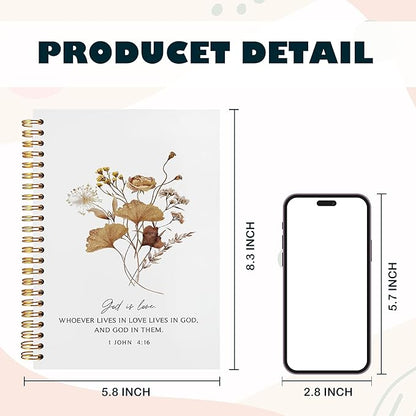 BearCake God is Love Floral Christian Notebook Journal, Christian Gifts for Women, Bible Notebooks for Note Taking, Bible Journaling Notebook, Hardcover Spiral Notebook 5.5x8.3