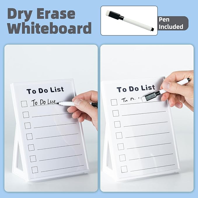 Desktop Dry Erase Board, Small Whiteboard with Stand, A5 Size 8.3 x 5.8 Inches with A Dry Erase Marker (to Do List, A5)