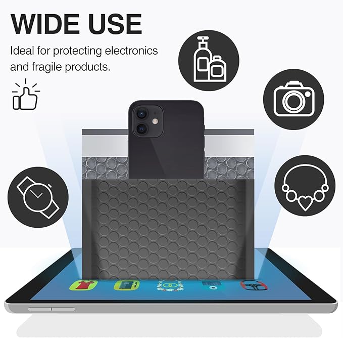 UCGOU Bubble Mailers 8.5x12 Inch Black 25 Pack Usable Size 8.5x11 Poly Padded Envelopes #2 Medium Mailing Opaque Packaging Postal Self Seal Waterproof Boutique Shipping Bags for Clothes Makeup