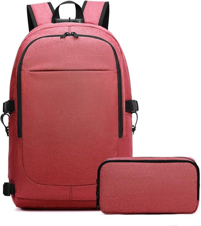 Varietyathletics 19" Laptop Backpack and Organizer Case Set USB Headset Port Anti-Theft Waterproof Travel Work College (Red)