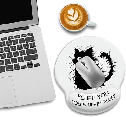 Funny Black Cat Mouse Pads for Desk, Ergonomic Mouse Pad with Wrist Rest, Gaming Mouse Pad Wrist Support with Non-Slip Pain Relief PU Base, Cute Office Desk Accessories Decor