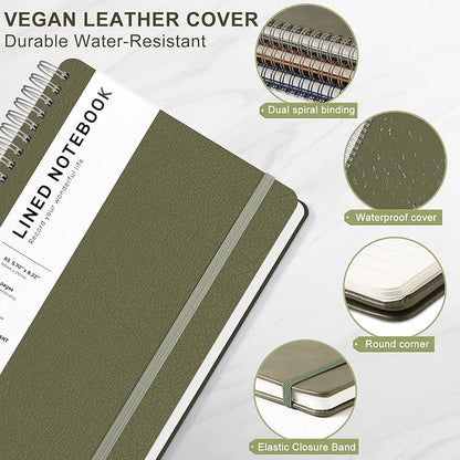 ABERLLS Green Lined Spiral Journal Notebook with 160 Pages, 8×5.7in, A5 Spiral Notebook, Journaling Notebooks for Work, School, Women, Men, College Ruled Spiral Notebook, Hardcover Leather Journals