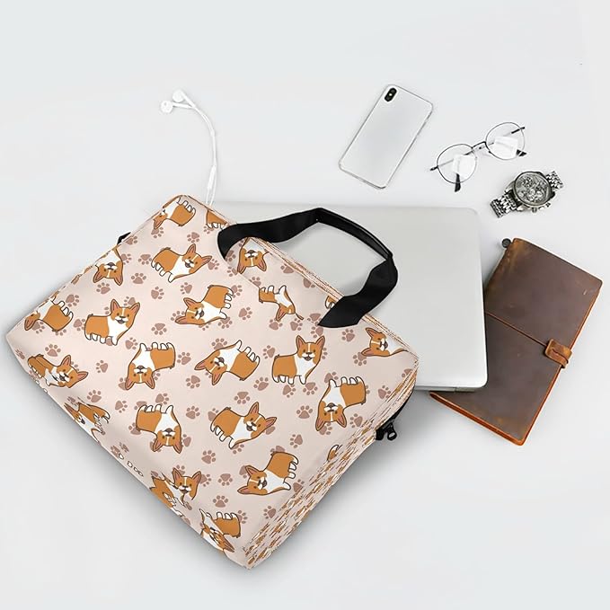 Cartoon Corgi Puppy Dog Laptop Messenger Bag Case Sleeve Briefcase for Men Women