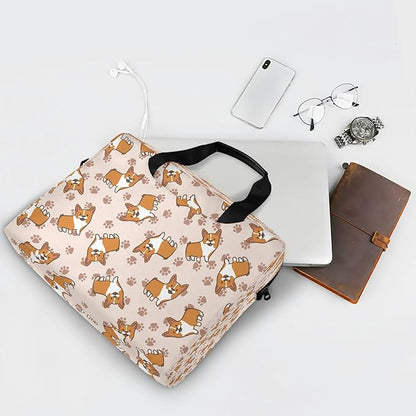 Cartoon Corgi Puppy Dog Laptop Messenger Bag Case Sleeve Briefcase for Men Women