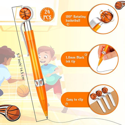 Zhanmai 24 Pcs Novelty Basketball Pens Sports Ballpoint Pens Basketball Party Favors Desk Cool Writing Tool for Students Supplies Stationery School Office Decor(Orange,Basketball)