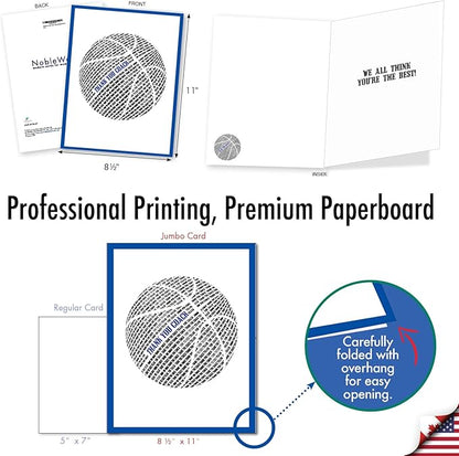 NobleWorks, Jumbo Thank You Greeting Card (Coach, Team) 8.5 x 11 Inch with Envelope (1 Pack) Large Jumbo Basketball Coach J2281ATYG-US