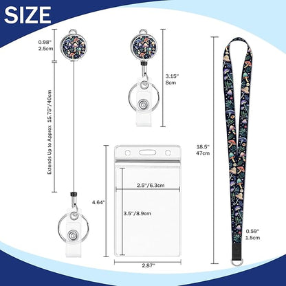 Giancomics Lanyards for Id Badges, Mushroom Cute Lanyards with Retractable Reel, Waterproof ID Badge Holder for Cruise Ships Cards Key, Office Work Name Tag Zip Card Protector 2 Pack