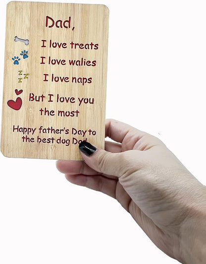Handmade Bamboo Funny Dog Dad Fathers Day Card from Son Daughter, Cute Dog Dad Gifts for Men, Wooden Happy Father’s Day Card for Him