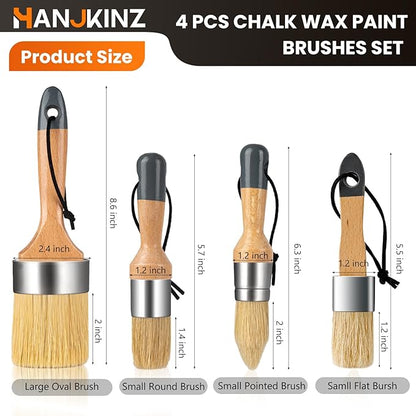 Chalk and Wax Paint Brush 4Pcs Set, Chalk Paint Brushes for Furniture, Painting or Waxing, Milk Paint, Natural Bristle Stencil Brushes for All Painting and Waxing