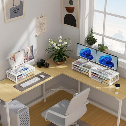 gianotter Computer Monitor Stand Riser, office organizer with Drawer, Office Organizers Storage for Classroom Office Supplies (White)