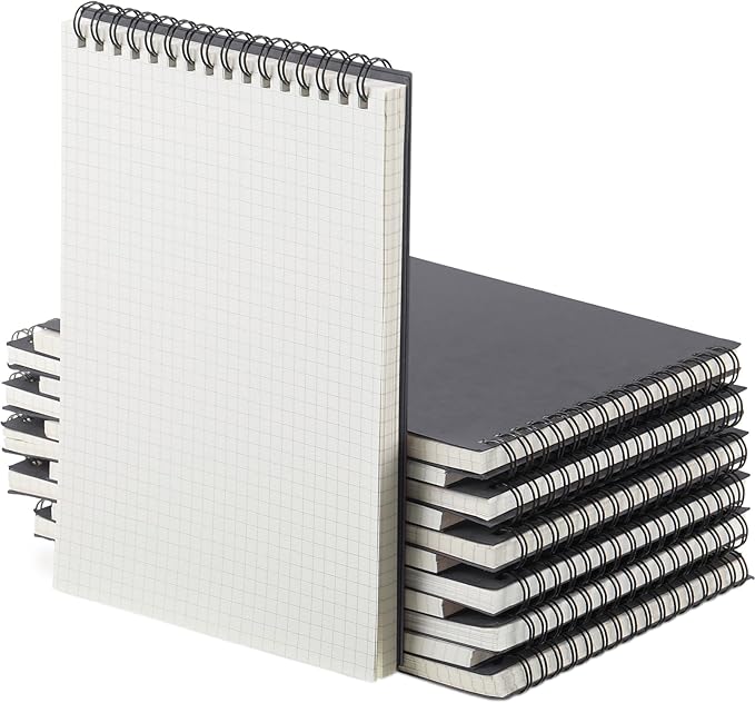 Graph Paper Spiral Notepad A5 Top Wirebound Notepad Grid Notebook Steno Pads Memo Notebook Grid Paper 140 Pages for Writing Sketching Drawing Office Supplies(Dark Grey,6 Pack)
