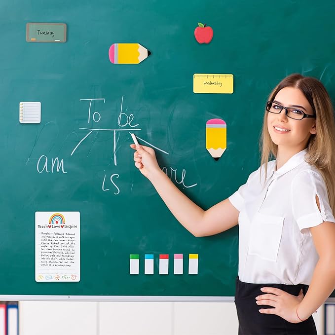 Teaching is A Work of Heart Sticky Notes Set 550 Sheets Pencil Apple Shape Self-Stick Note Pads Teacher Appreciation Gift Writing Memo Pads Page Marker Back to School Office Supplies (Black)