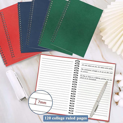 GINMLYDA 6Pack Small Spiral Notebook A5, 8.25x5.5” 120 Lined Pages Wide Ruled Spiral Journal Bulk Blank Kraft Cover Spiral Bound Notebook & Writing Pads for Home Office Meeting Work Note Taking