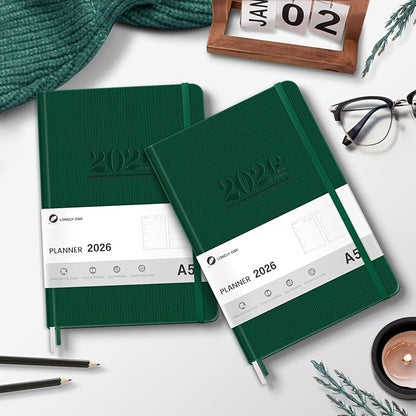 2026 Planner, Weekly and Monthly Planners, Faux Leather Daily Calendar 2026 Planner, 12 Month Agenda from Jan. to Dec., Hardcover Habit Tracker Journal 5.75" x 8.4"(Green)
