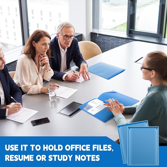 Henoyso 36 Pcs Plastic Folders with Clear Front Pockets Heavy Duty File Folders with 2 Pockets and Card Slot for Student Communication School Office Presentation Report (Blue)